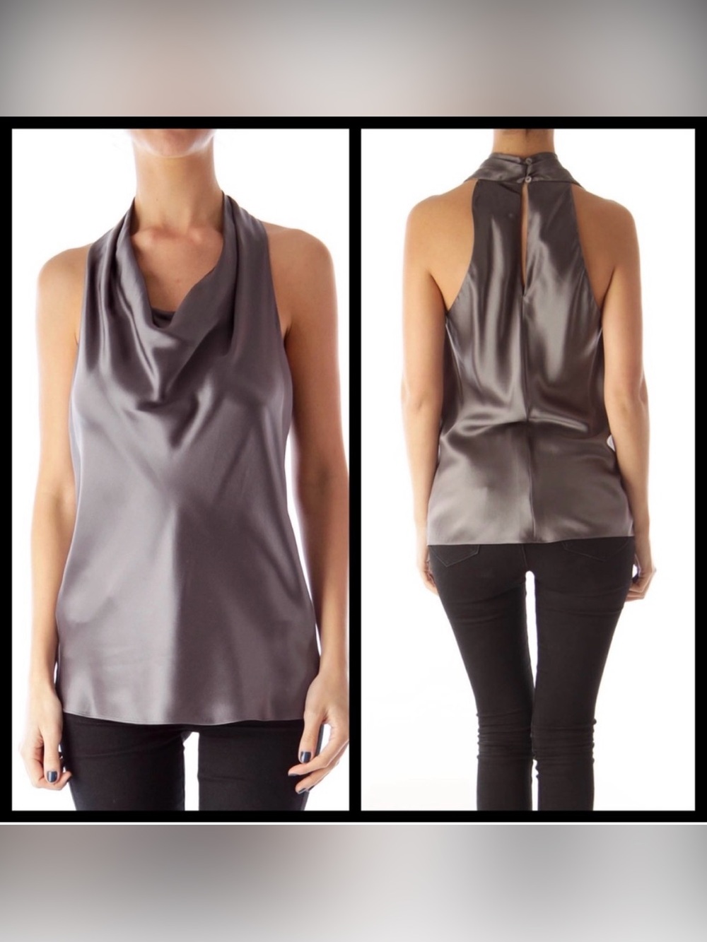 Vince Satin Cowl Neck Sleeveless Top in Slate Gray Sz M